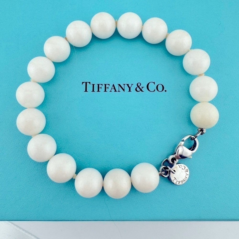 Tiffany & Co. White Dolomite Gemstone Bead Bracelet Sterling Silver, ES Stamp